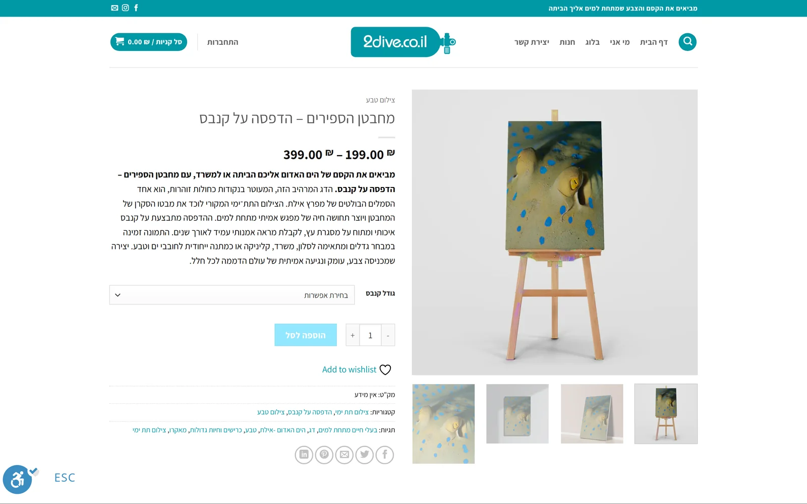 עמוד מוצר בחנות 2Dive - הדפסת קנבס של צילום תת ימי